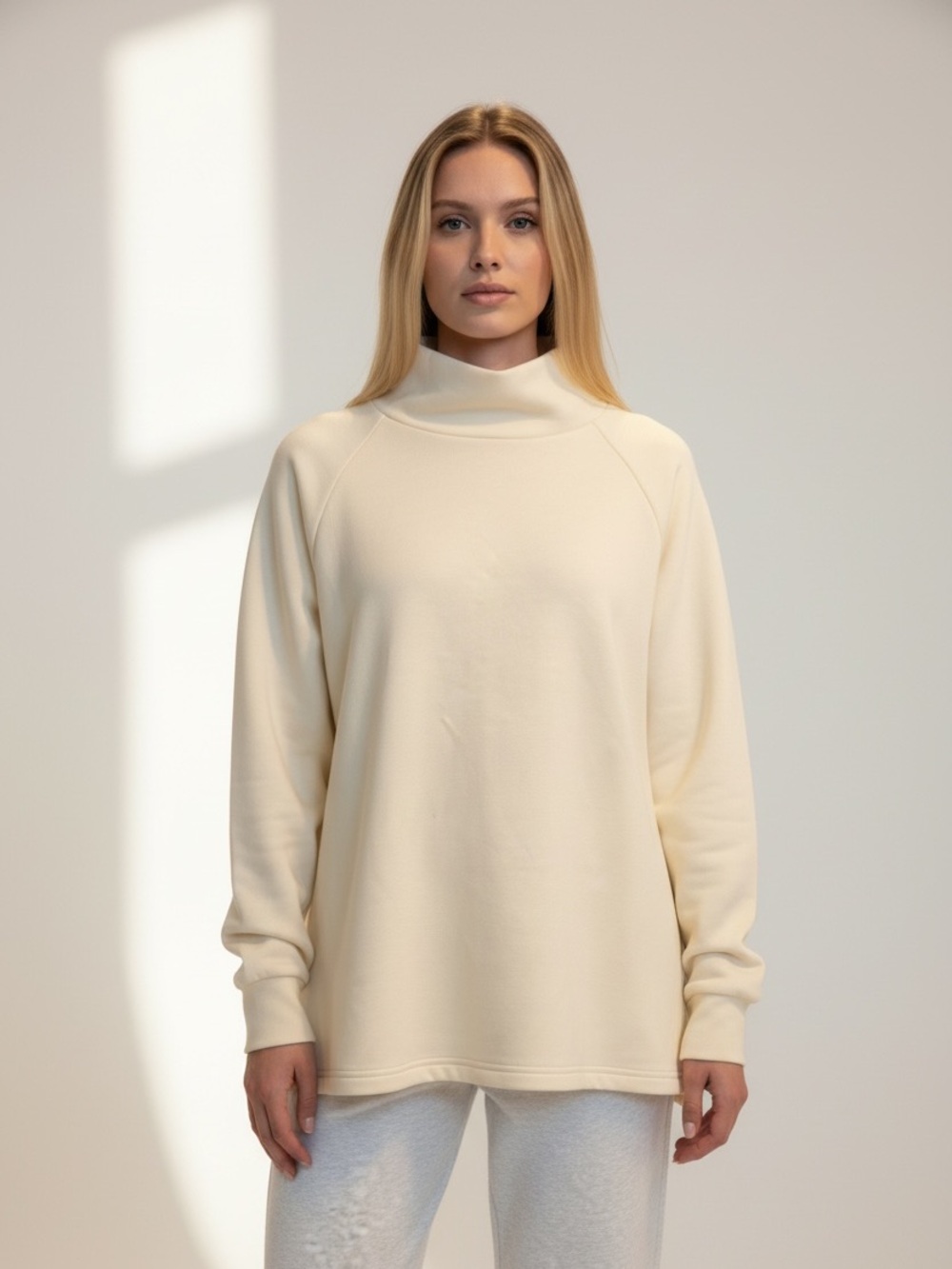NWOT Varley Cream Viscose Blend Adjustable Waist Funnel Neck Sweatshirt M - Picture 1 of 10